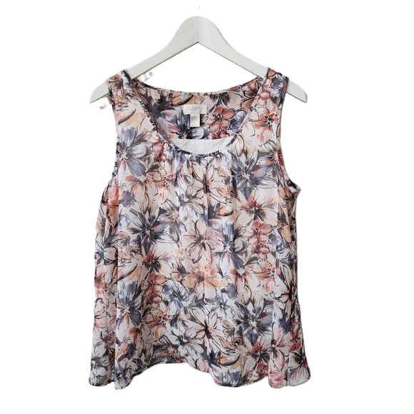 LOFT Ann Taylor Floral Chiffon Sleeveless Blouse Top Split Back Size M Flowy‎ - Picture 1 of 6